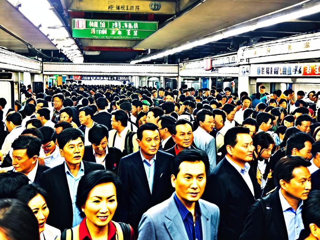 Переполненная станция метро в Шанхае в час пик
