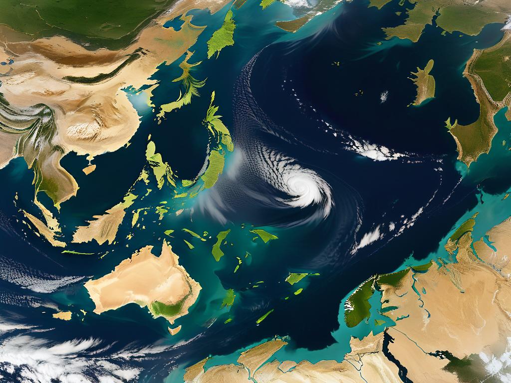 Спутниковый снимок, демонстрирующий огромные размеры Каспийского моря по сравнению с окружающими