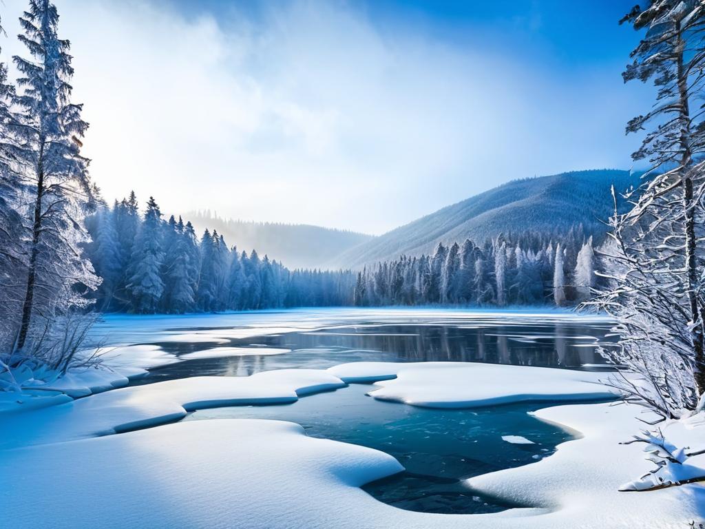 Замерзшее горное озеро на Алтае зимой