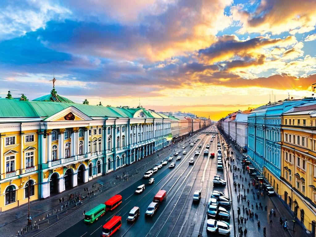 Панорамный вид на знаменитый Невский проспект в Санкт-Петербурге