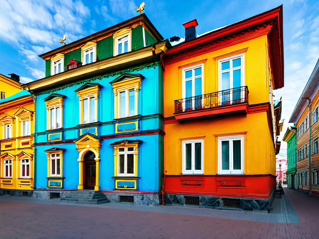 Красочные исторические здания в центре Иркутска
