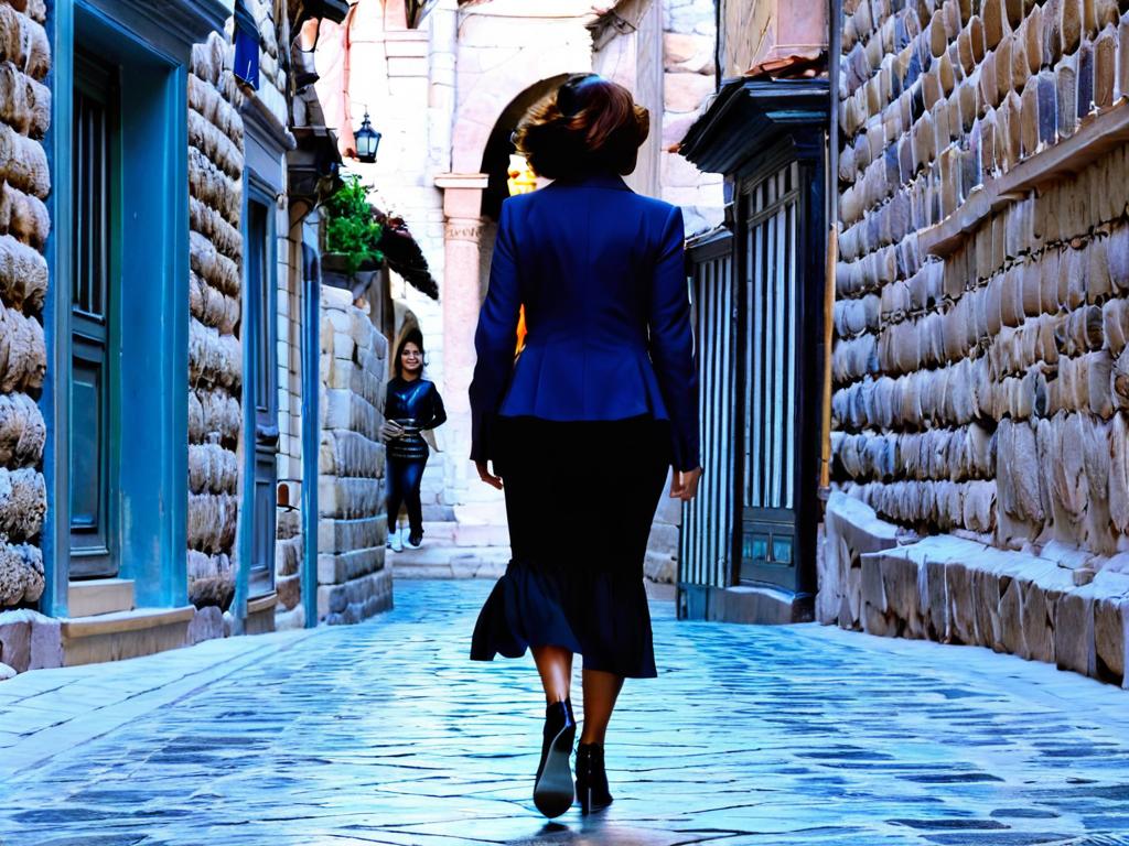 женщина идет по улице в старом городе Еревана Армения
