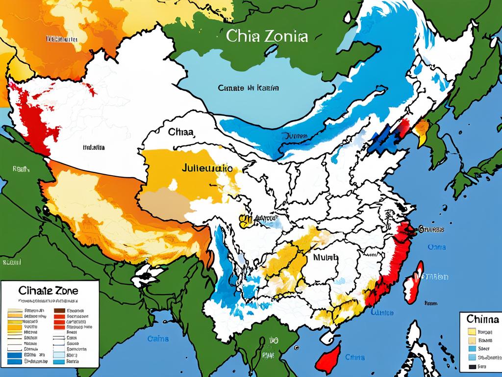 Карта, показывающая разные климатические зоны Китая