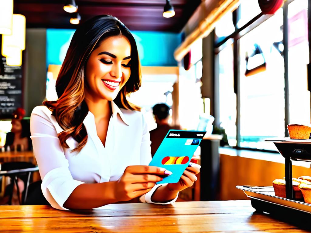 Женщина оплачивает счет в кафе кредитной картой