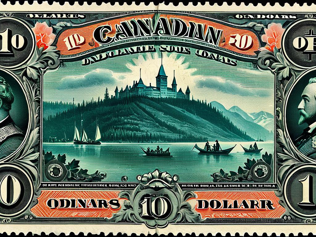 первые банкноты в канадских долларах, напечатанные в конце 19 века