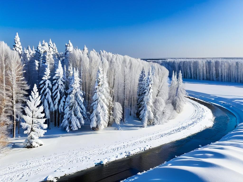 Зимний пейзаж Тюмени со снегом и деревьями