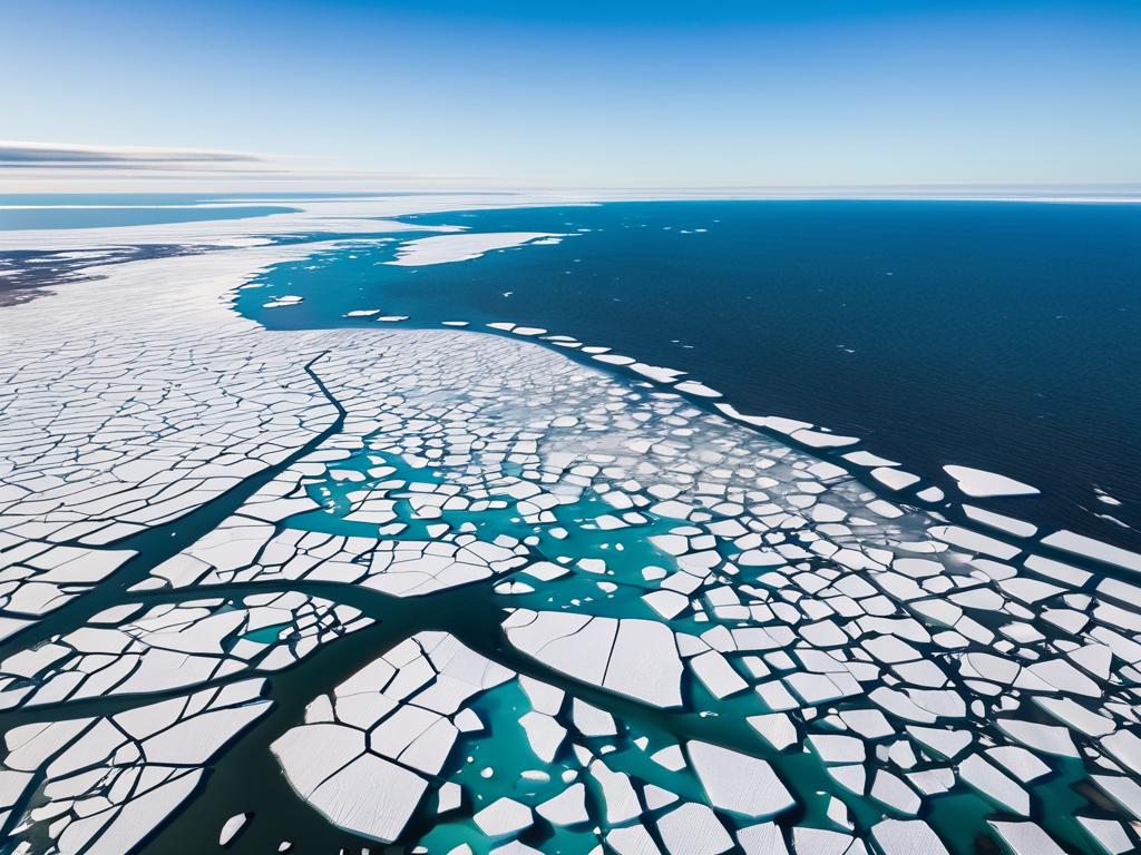 Вид с воздуха на побережье Гудзонова залива на севере Канады с плавучими льдами в океане