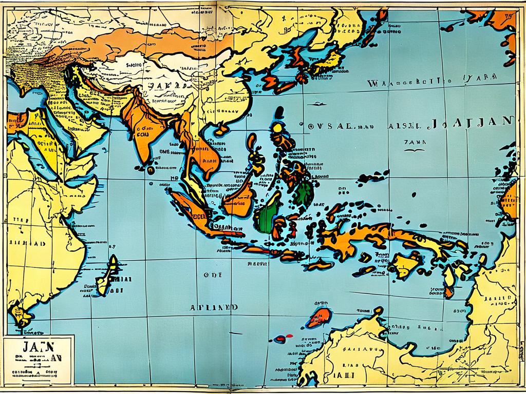 Старая карта с обозначением Японского моря между Японией и материковой Азией