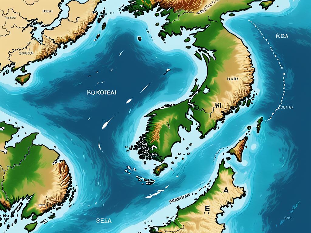 Корейская географическая карта, на которой данный водный бассейн обозначен как Восточное море