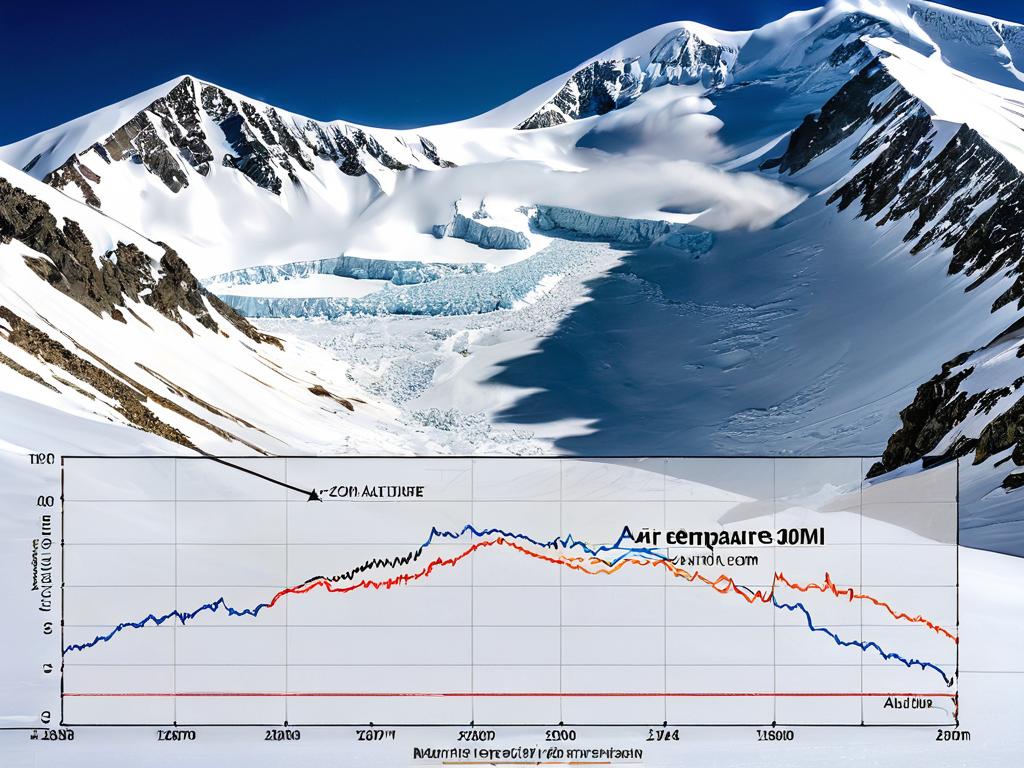 График падения температуры с высотой на Эльбрусе от +15 до -20
