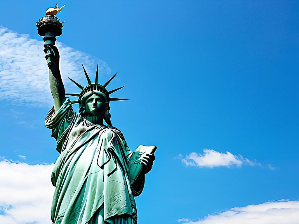 Статуя Свободы на острове Свободы на фоне голубого неба