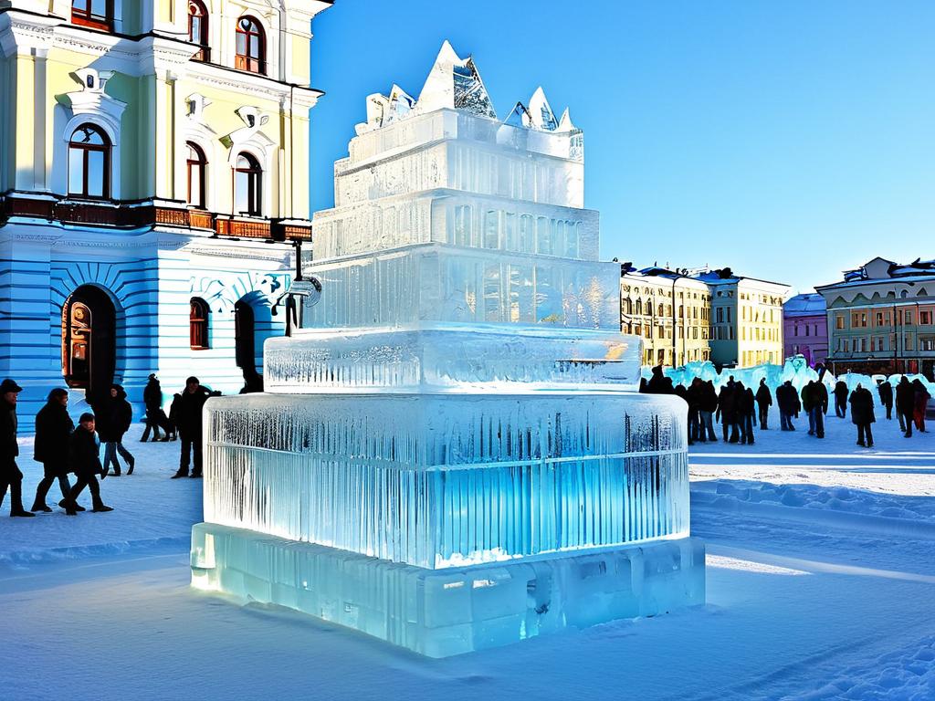 Выставка ледяных скульптур на центральной площади Челябинска