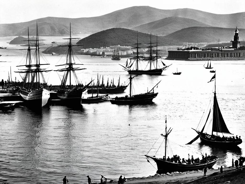 Старая фотография порта Владивостока 19 века