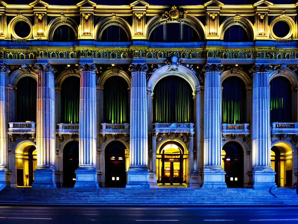 Фасад Венской оперы ночью