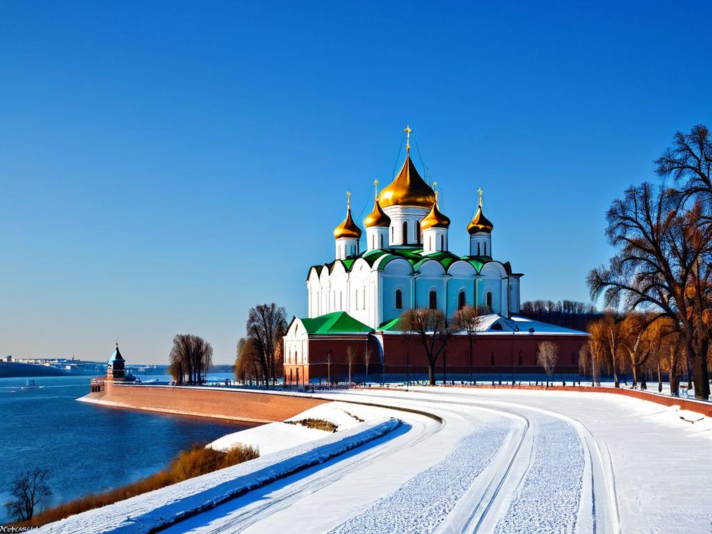 Спасо-Преображенский собор Нижегородского кремля на высоком Волжском берегу