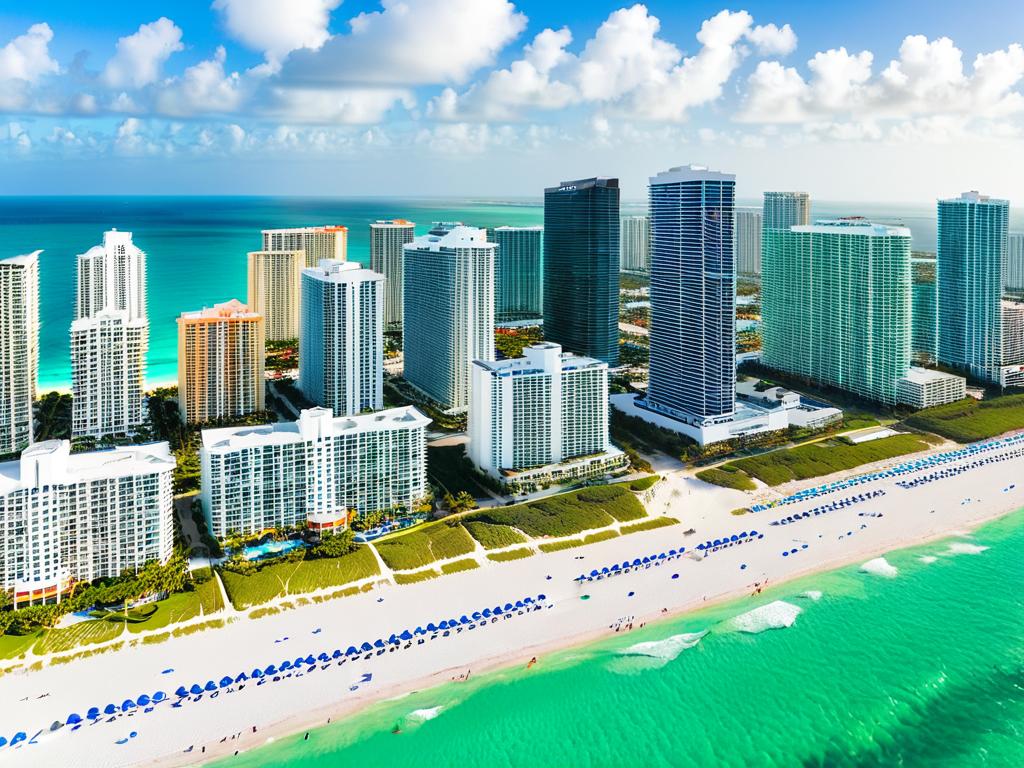 Панорама пляжа Майами с отелями