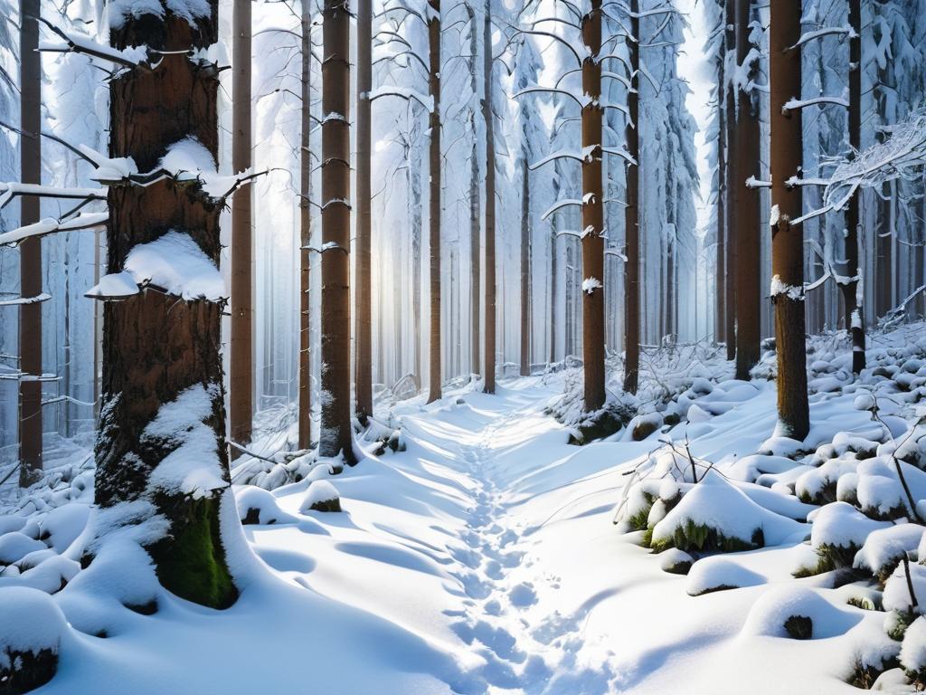 Красивый заснеженный лес зимой