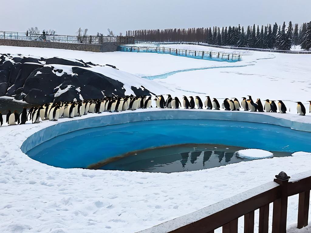 зоопарк Казань зима пингвины белые медведи вольер снег