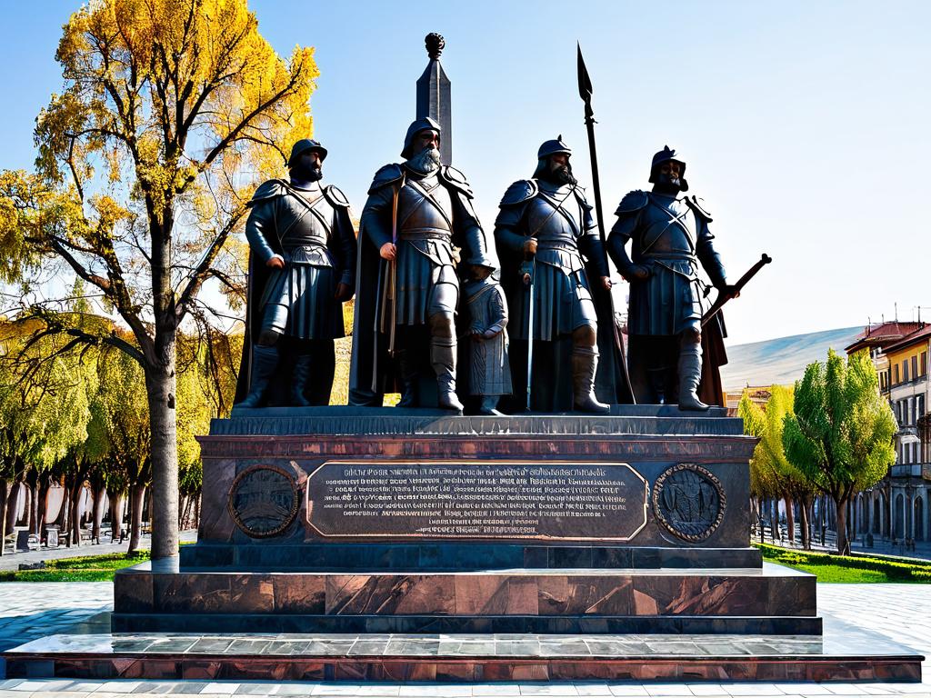 Фотография памятника, посвященного Аварайрской битве 451 года, расположенного на площади Вардананц