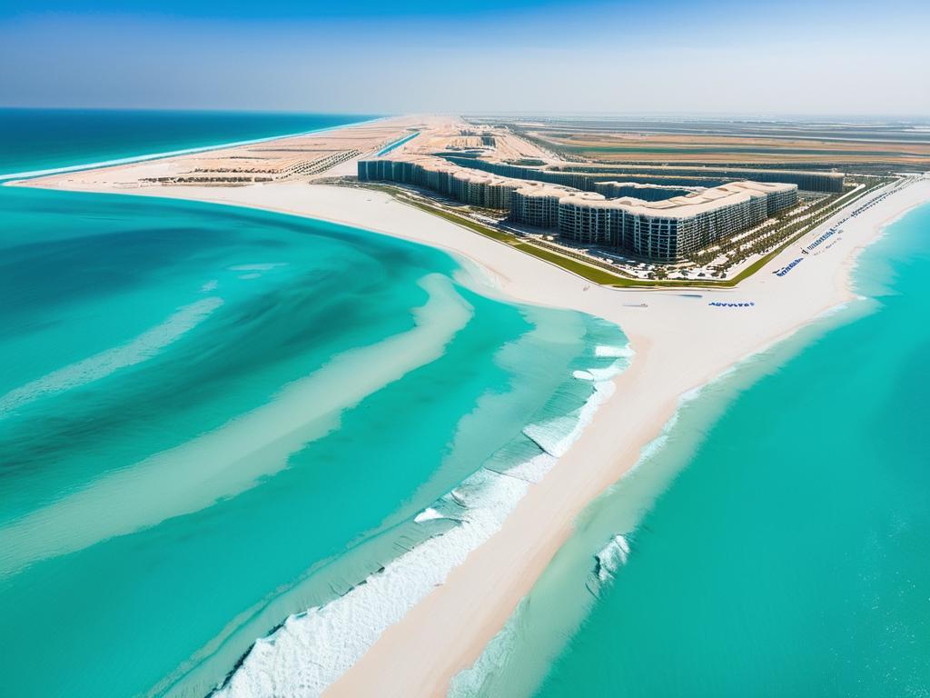 Вид на песчаный пляж Саадият с бирюзовой водой