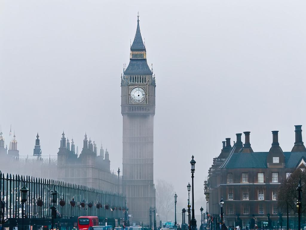 Туманный зимний день в Лондоне, Биг-Бен едва различим