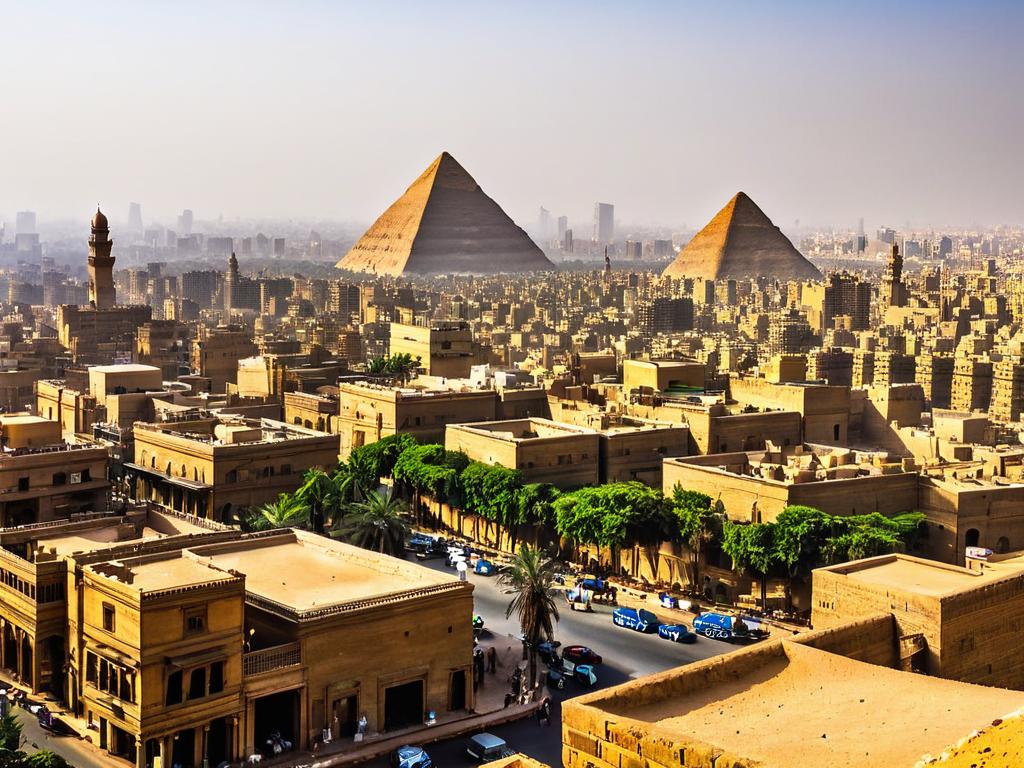 Панорама Каира с пирамидами на заднем плане