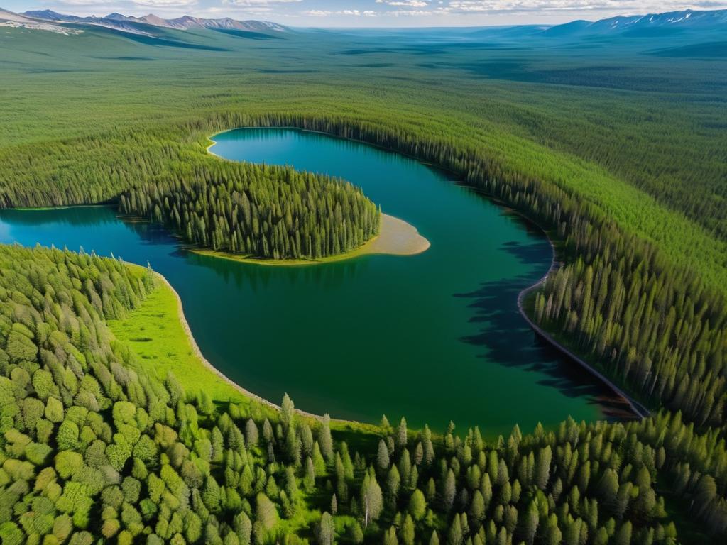 Воздушная фотография горного озера Зюраткуль на Урале с зелеными лесами