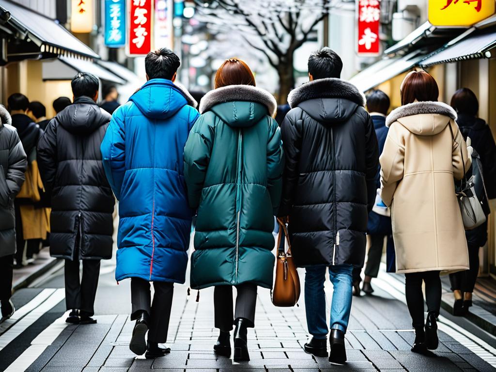 Люди в зимней одежде на улицах Токио