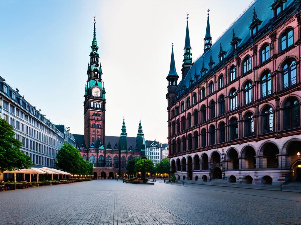 Готическая башня Гамбургской Ратуши на исторической площади