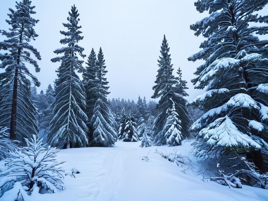 Снежный хвойный лес Карелии