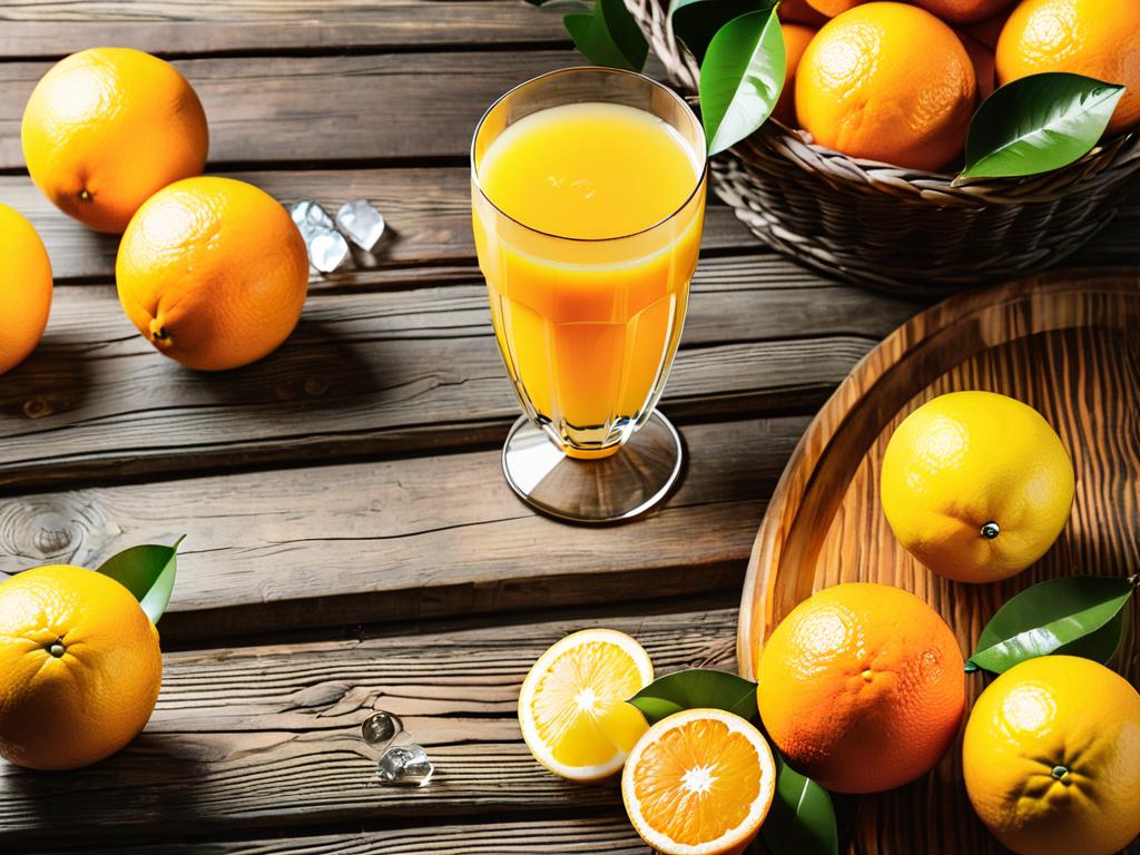 Стакан свежевыжатого апельсинового сока со льдом