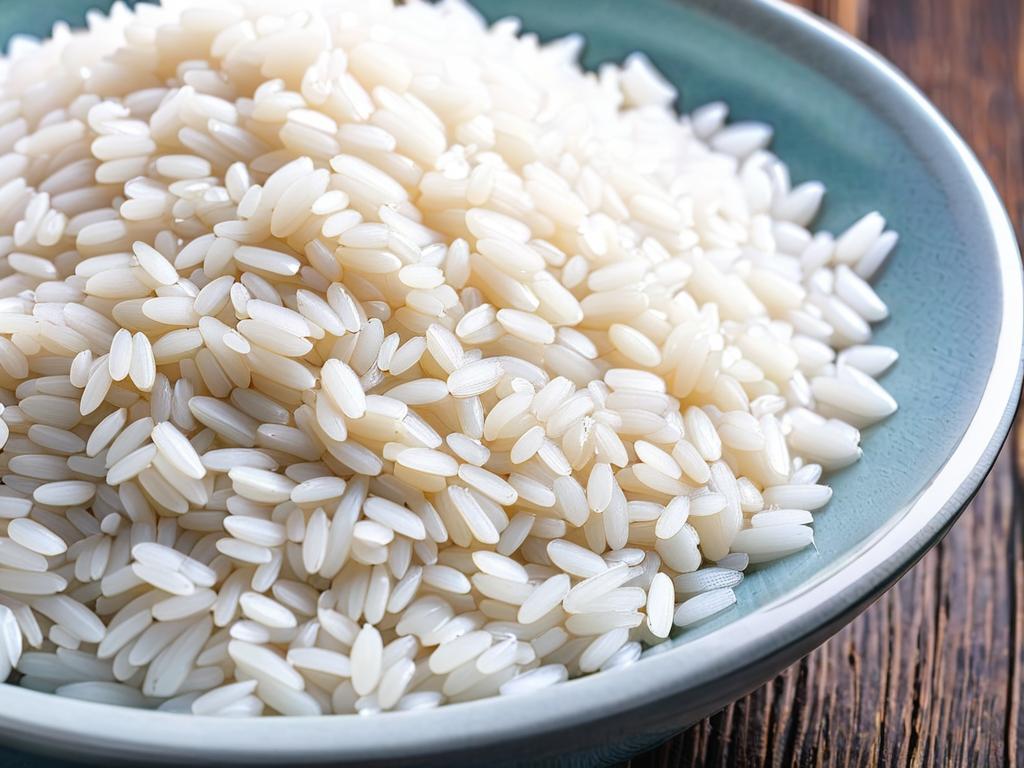 Белый вареный рис для супа в миске крупным планом