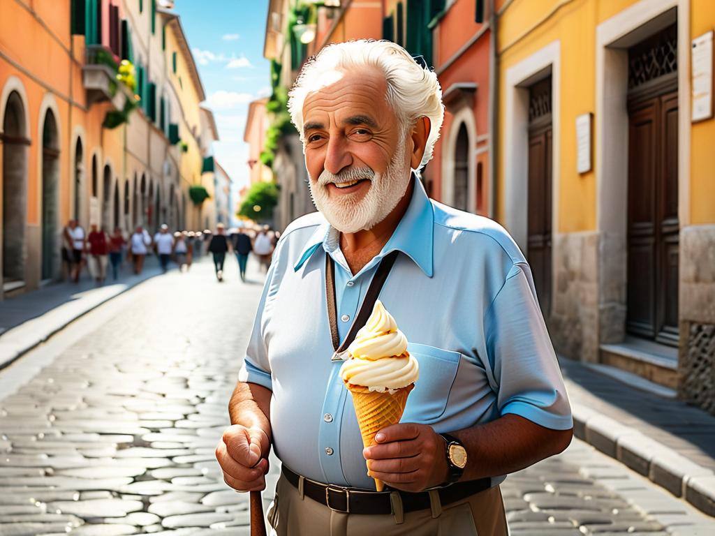 Пожилой итальянец с рожком джелато