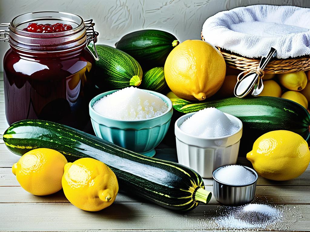 Кабачки, лимоны, сахар и другие продукты для варки варенья