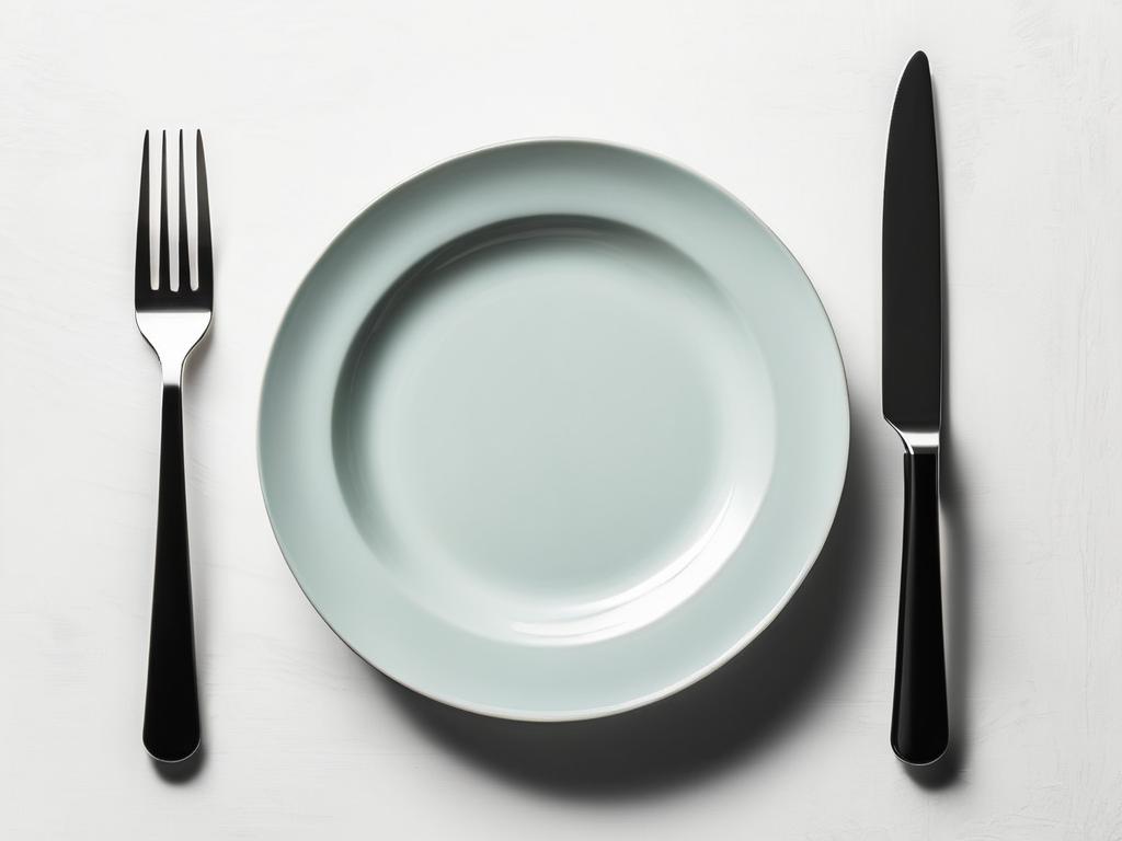 Вилка и нож лежат параллельно по краям тарелки, это знак паузы во время трапезы