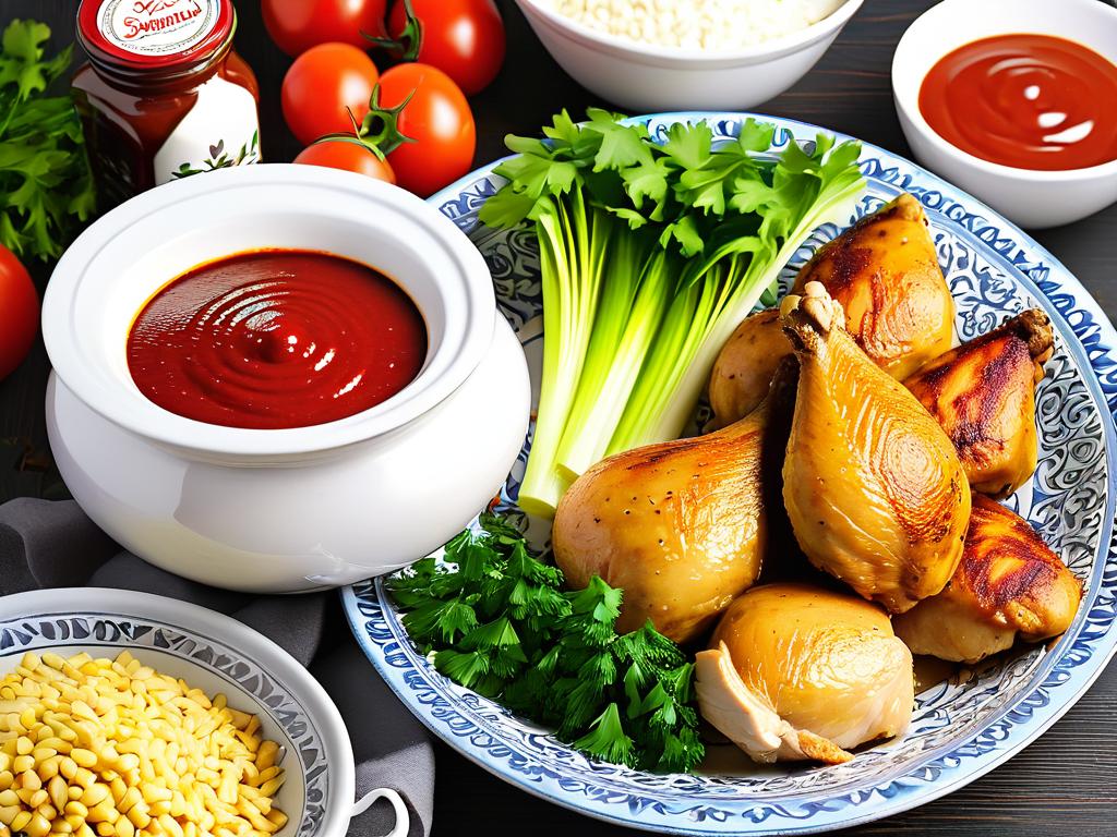 Фото ингредиентов для домашней шаурмы - курица, овощи, соус