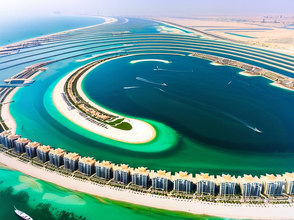 Вид с высоты на искусственный остров Пальм Джумейра в Дубае