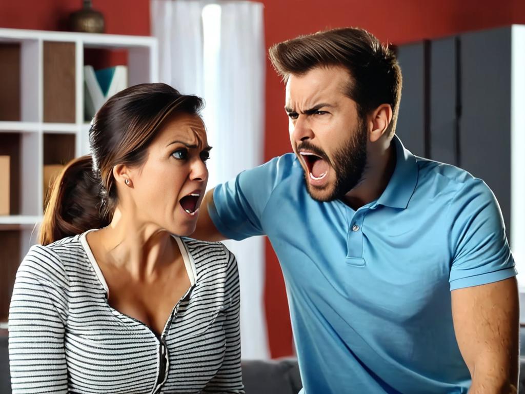 Расстроенная женщина и мужчина, имеющие конфликт в отношениях, ссорятся и кричат