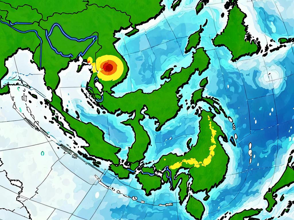 Карта Японии со фронтом цую во время сезона дождей