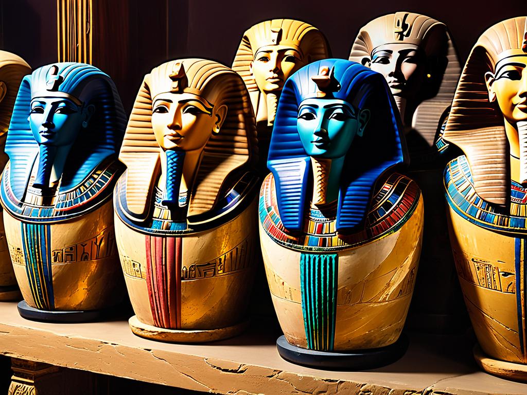 Древнеегипетские канопические сосуды, содержащие мумифицированные внутренние органы для