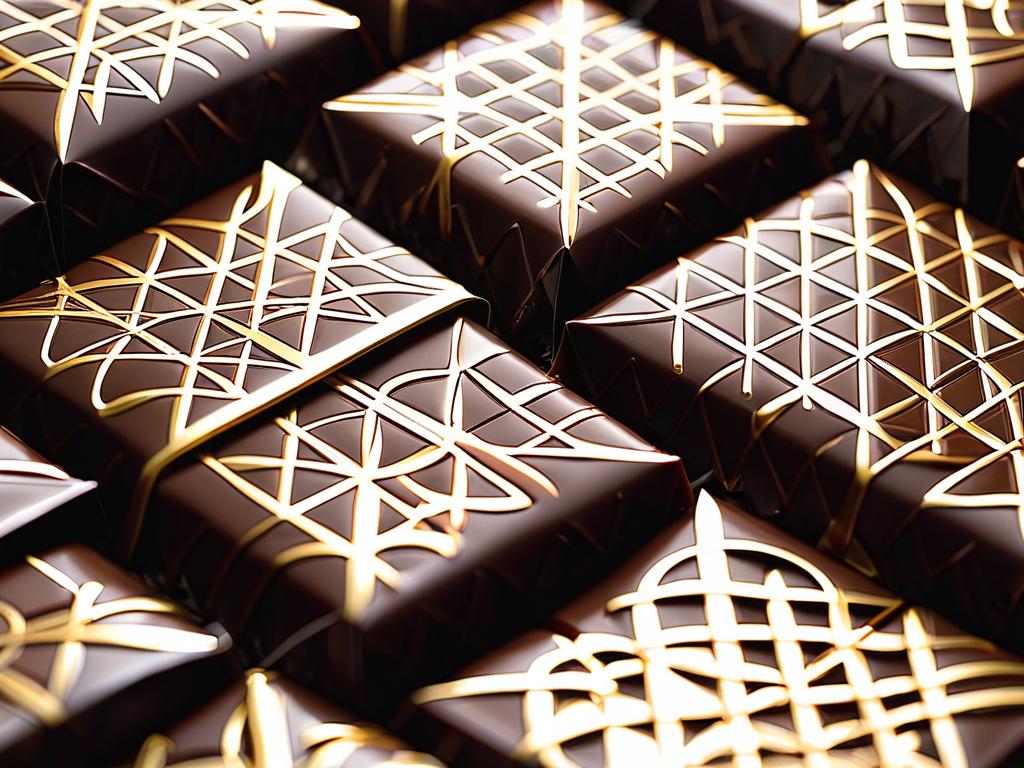 Детальная фотография кружевной текстуры этикетки шоколадной конфеты.