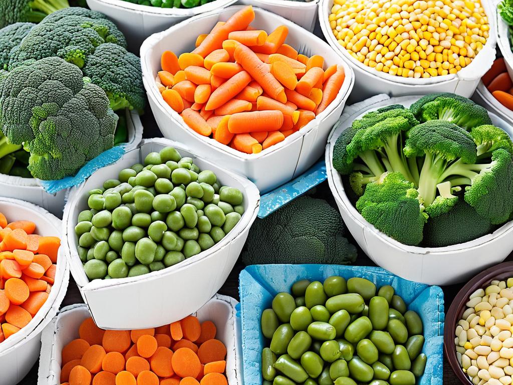 Подбор замороженных овощей - брокколи, морковь, фасоль, кукуруза