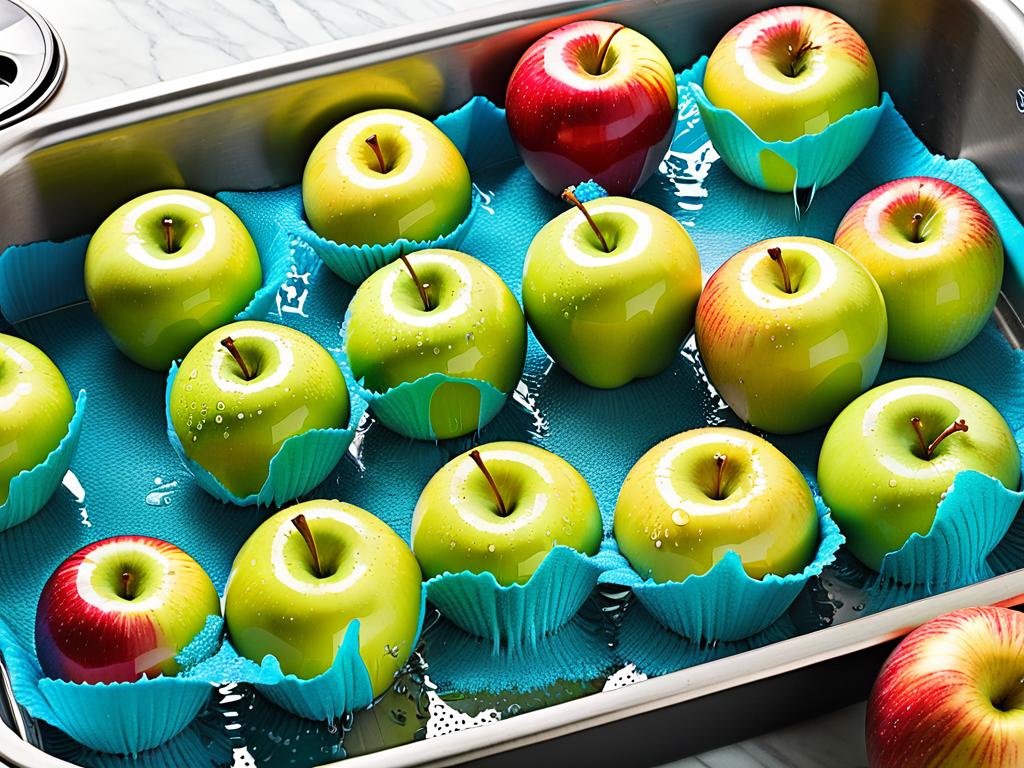 Фото демонстрирует как правильно мыть яблоки перед выпечкой
