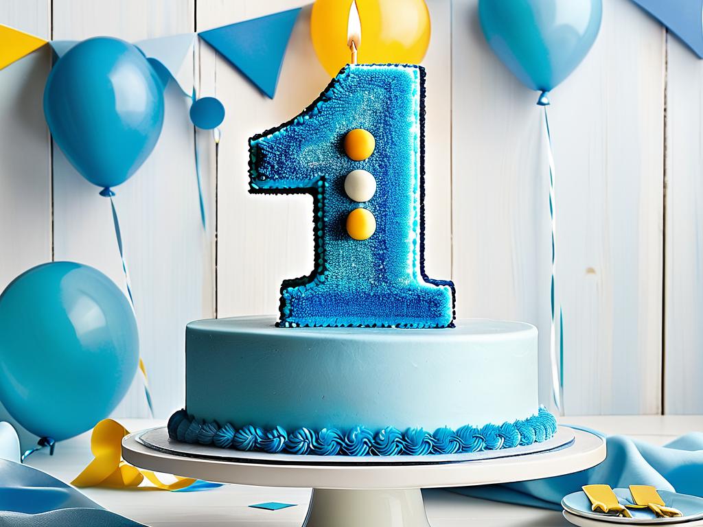 Голубой торт в форме цифры один на 1 год мальчику