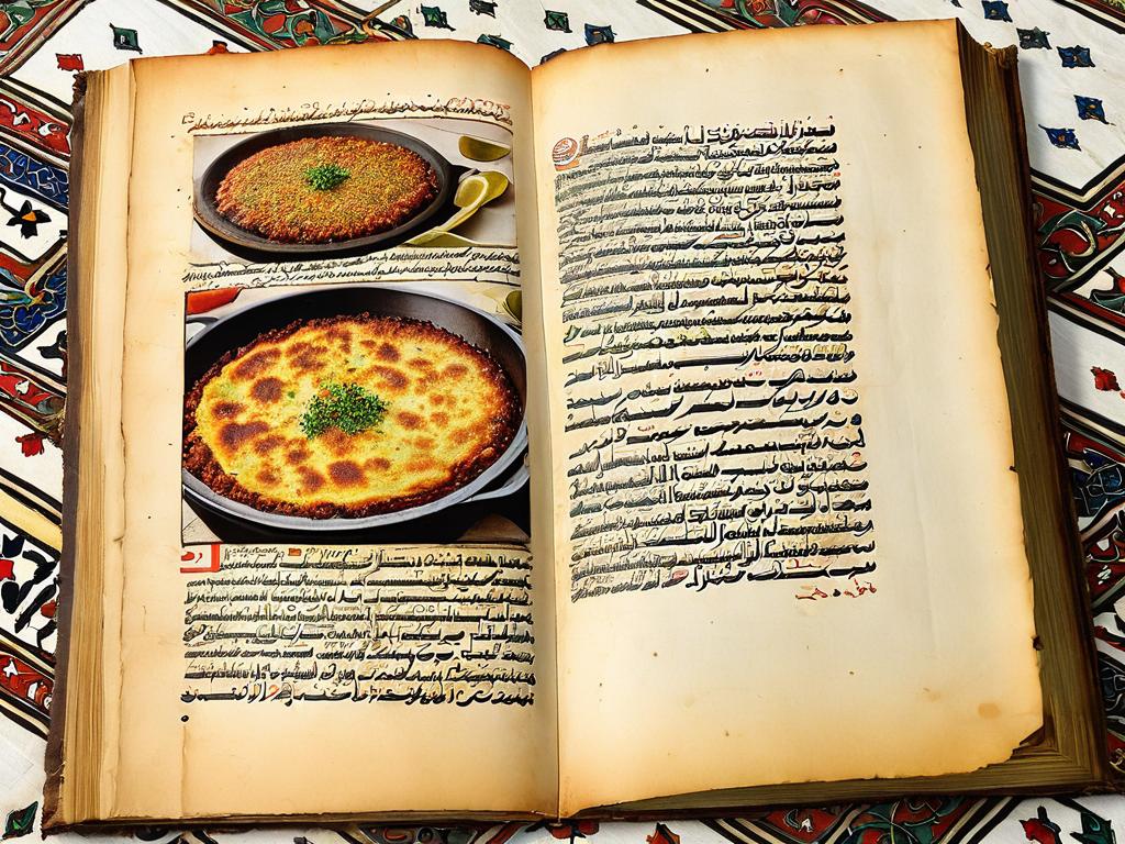 Страница старой книги с ранним рецептом арабской мусаки XIII века