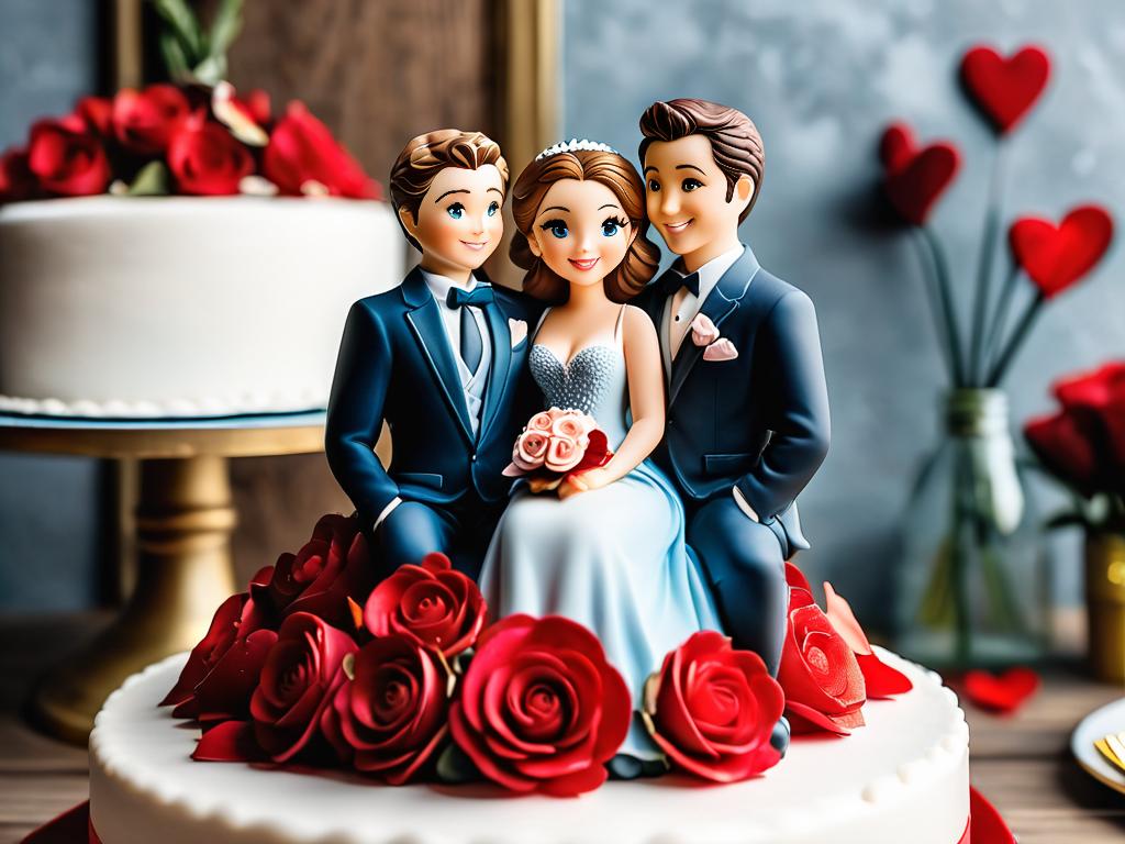 Торт с фигурками влюбленной пары как элемент оформления стола