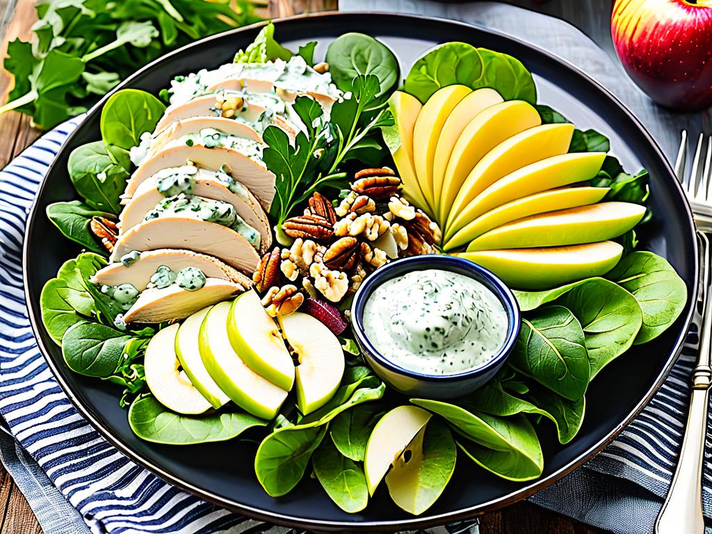 Салат из курицы с яблоками грецкими орехами и йогуртовой заправкой