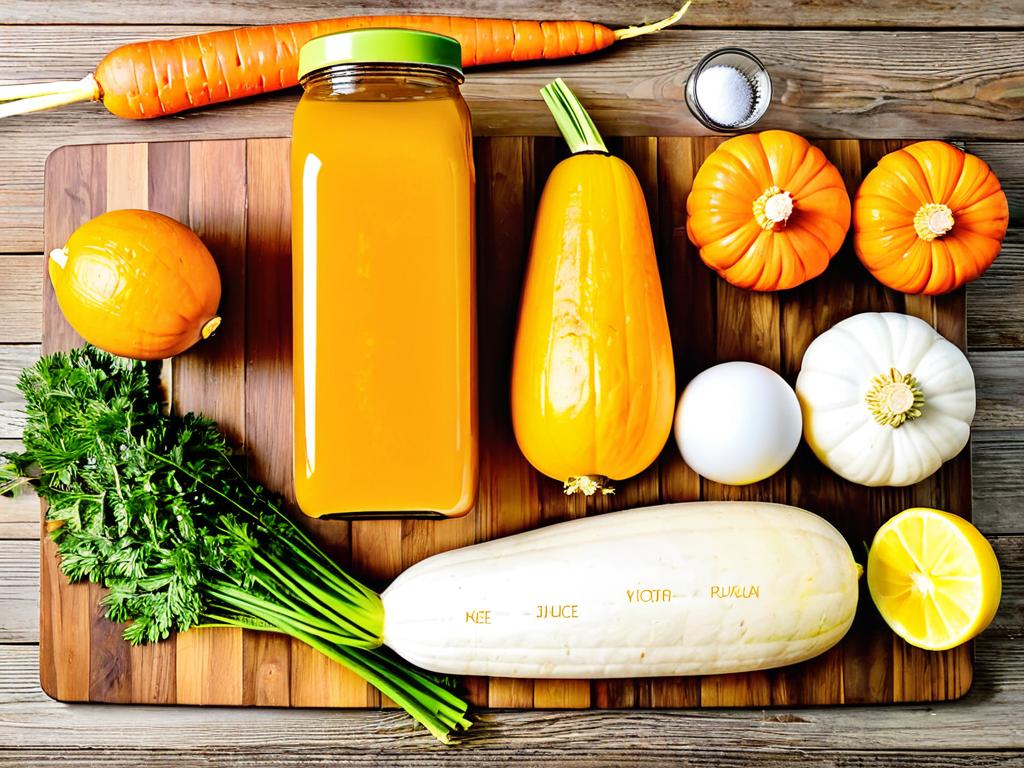 Фото ингредиентов для приготовления тыквенно-морковного сока - морковь, тыква, лимон, сахар на