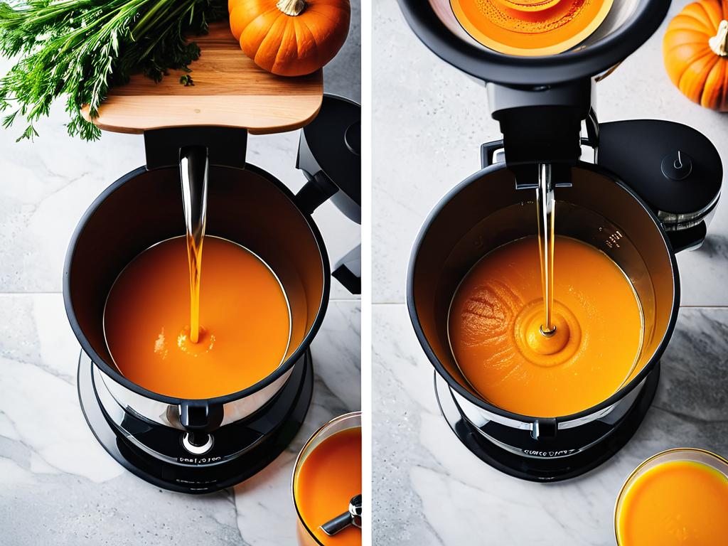 Фото процесса приготовления морковно-тыквенного сока с использованием соковыжималки