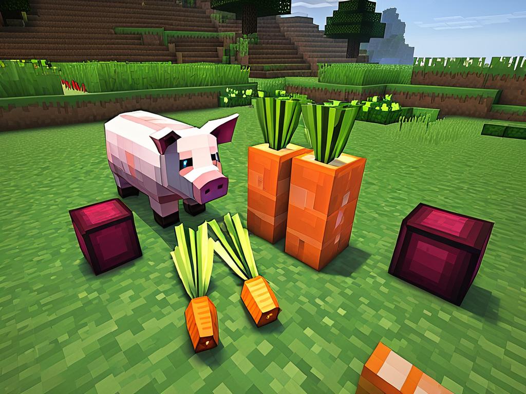 Морковь, картофель и свекла - предметы для разведения свиней в Майнкрафте